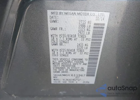 2015 Nissan Pathfinder S from USA, damaged, VIN 5N1AR2MM1FC611967